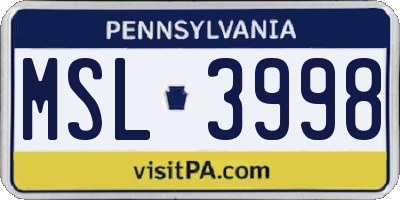 PA license plate MSL3998