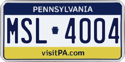 PA license plate MSL4004