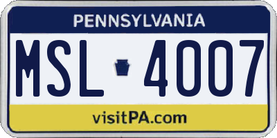 PA license plate MSL4007