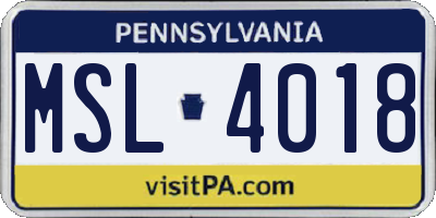 PA license plate MSL4018