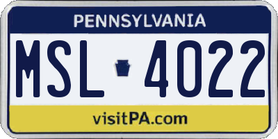 PA license plate MSL4022