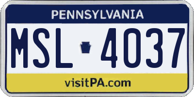 PA license plate MSL4037