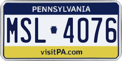 PA license plate MSL4076