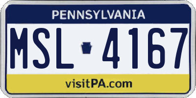 PA license plate MSL4167