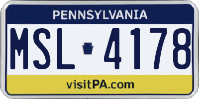 PA license plate MSL4178