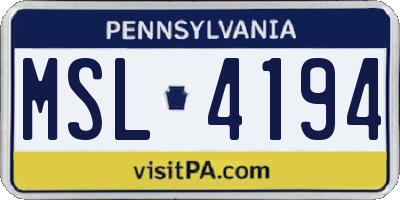 PA license plate MSL4194