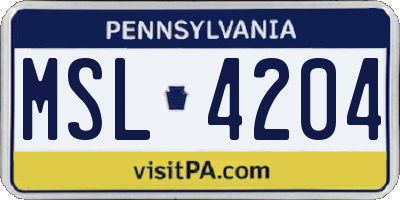 PA license plate MSL4204