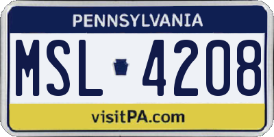 PA license plate MSL4208