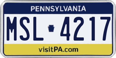 PA license plate MSL4217