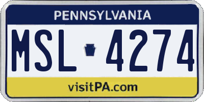 PA license plate MSL4274