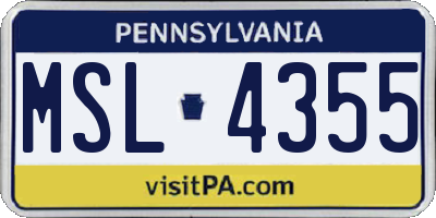PA license plate MSL4355