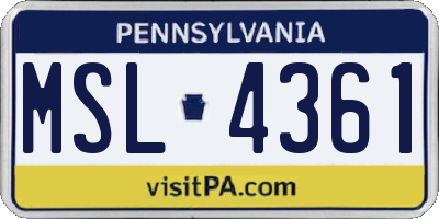 PA license plate MSL4361