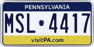 PA license plate MSL4417