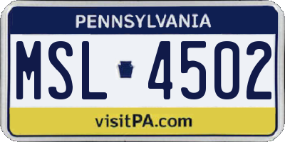 PA license plate MSL4502