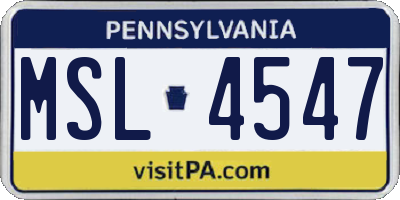 PA license plate MSL4547