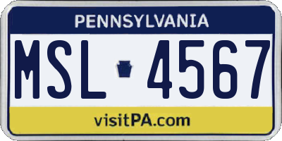 PA license plate MSL4567