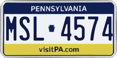 PA license plate MSL4574