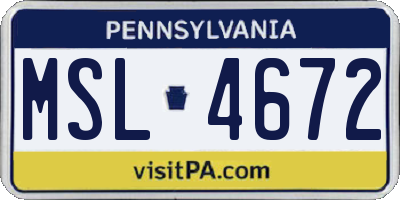 PA license plate MSL4672