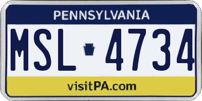 PA license plate MSL4734