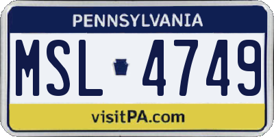 PA license plate MSL4749