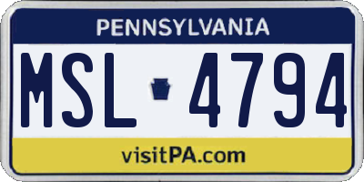 PA license plate MSL4794