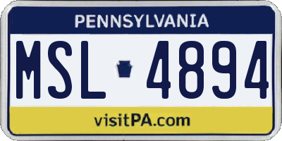 PA license plate MSL4894