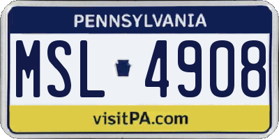 PA license plate MSL4908