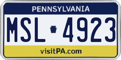 PA license plate MSL4923