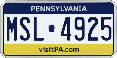 PA license plate MSL4925