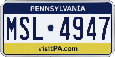 PA license plate MSL4947
