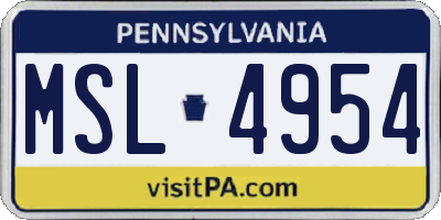 PA license plate MSL4954