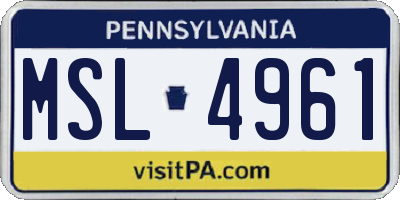 PA license plate MSL4961