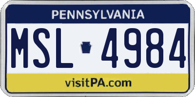 PA license plate MSL4984