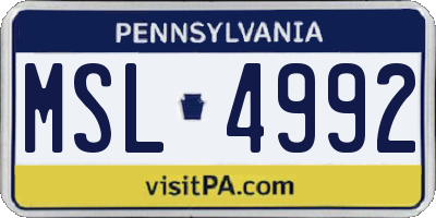 PA license plate MSL4992