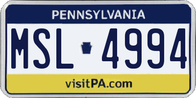 PA license plate MSL4994