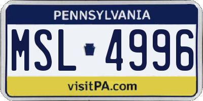 PA license plate MSL4996