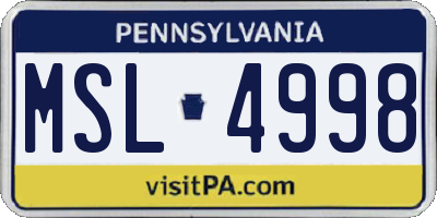 PA license plate MSL4998