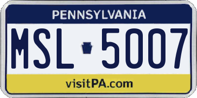 PA license plate MSL5007