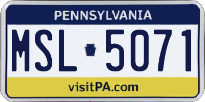 PA license plate MSL5071