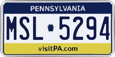 PA license plate MSL5294