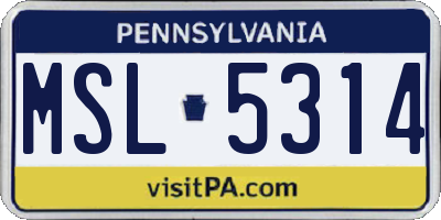 PA license plate MSL5314