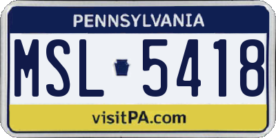 PA license plate MSL5418