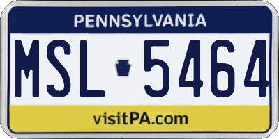 PA license plate MSL5464