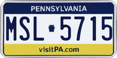 PA license plate MSL5715