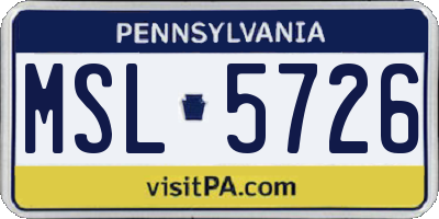 PA license plate MSL5726