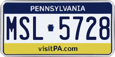 PA license plate MSL5728