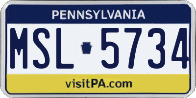 PA license plate MSL5734