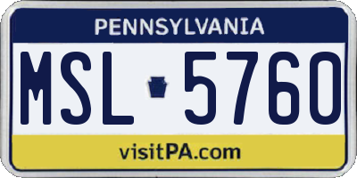 PA license plate MSL5760