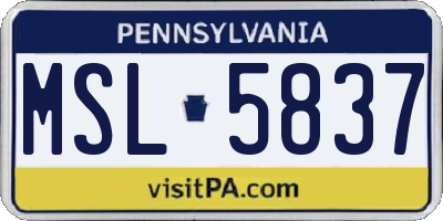 PA license plate MSL5837
