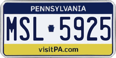 PA license plate MSL5925